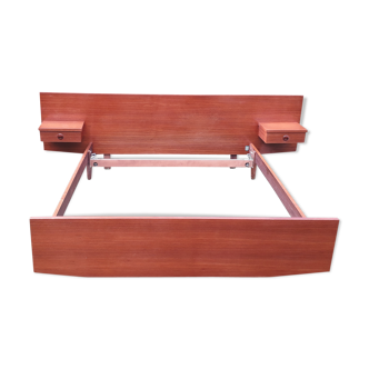 Scandinavian style bed with two built-in night tables
