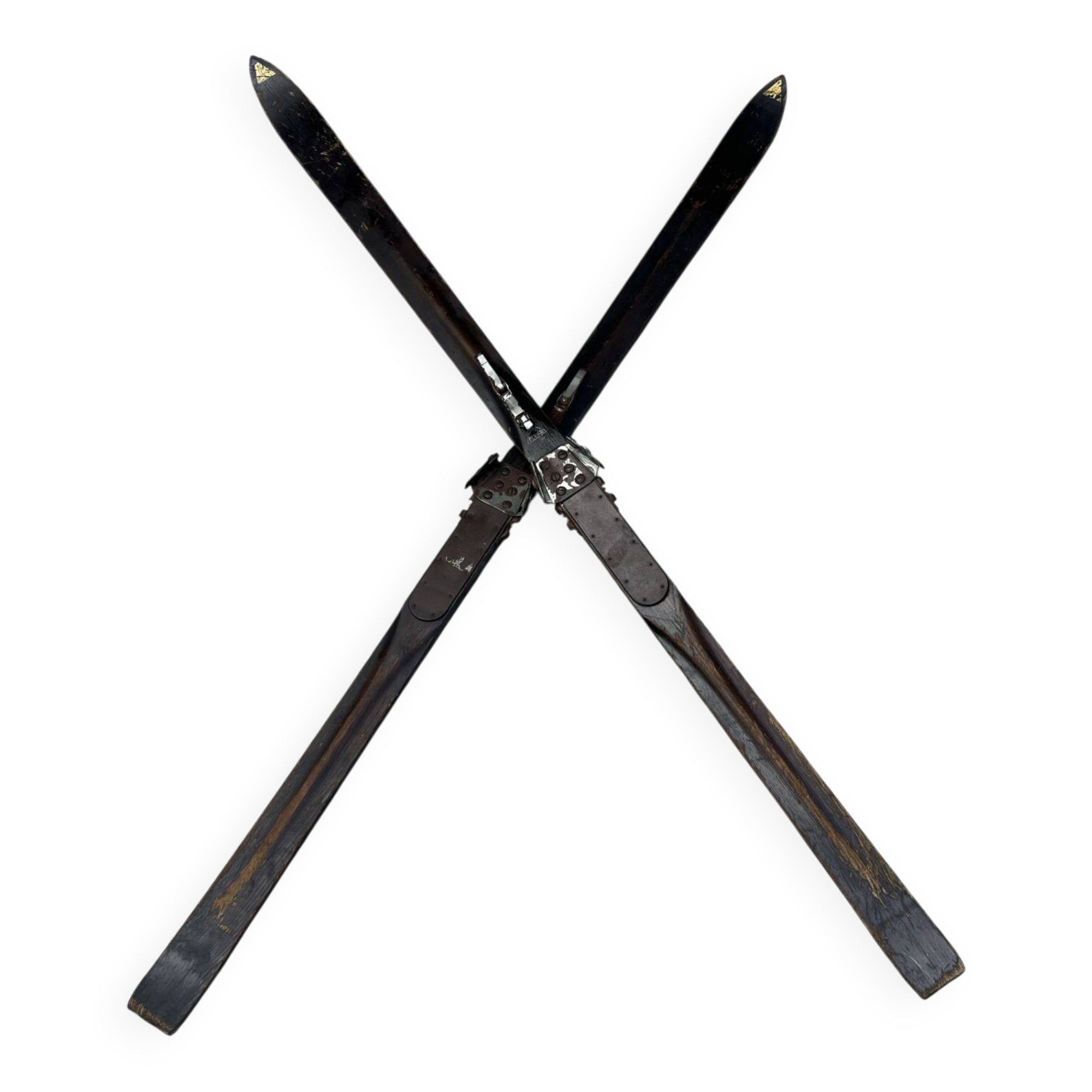 Paire de skis vintage en bois L = 198 cm