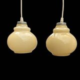Pair of antique cream opal glass pendant lights – 1970s