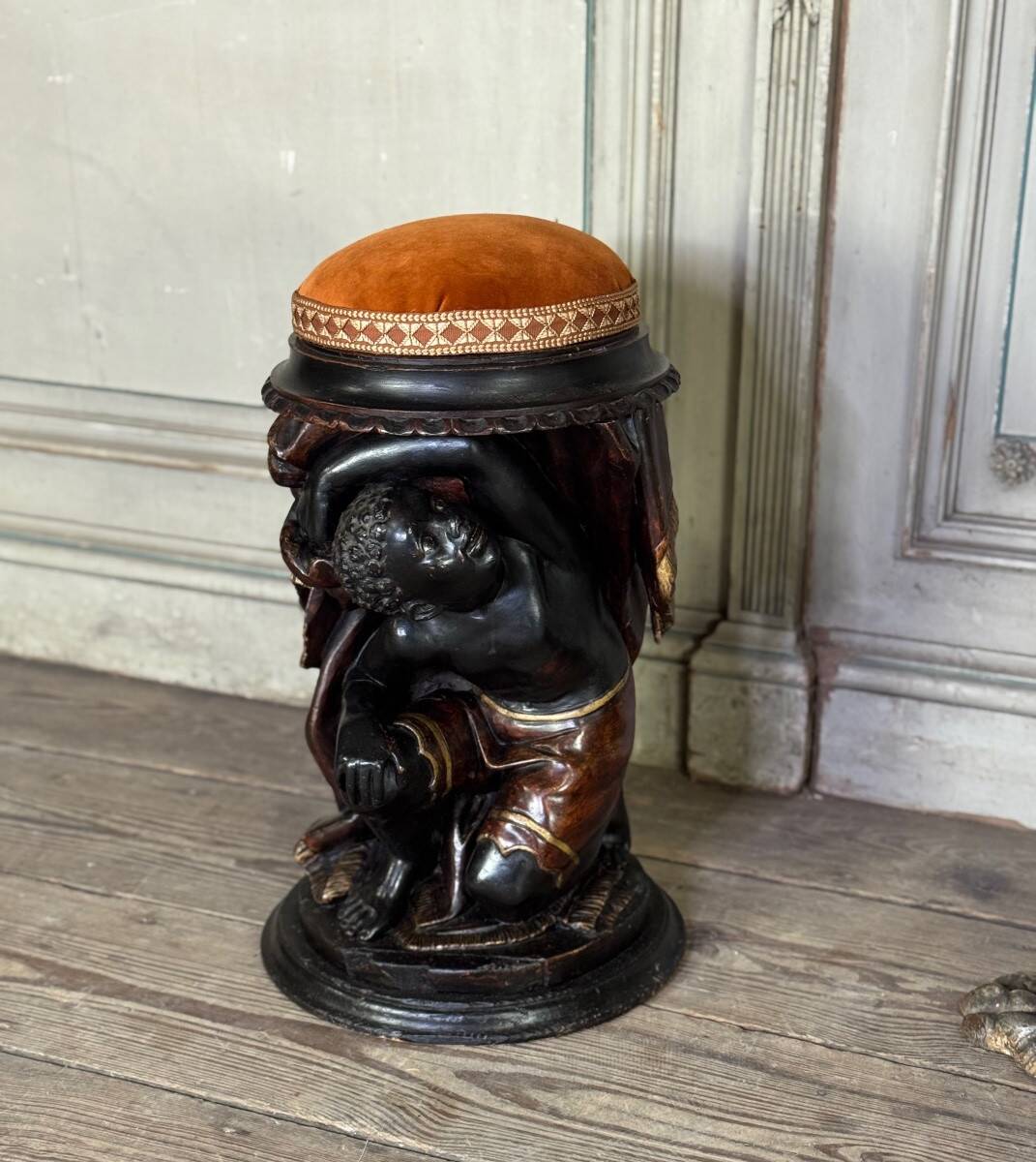 Pair of Nubian stools, polychrome sculptures, Venice circa 1880