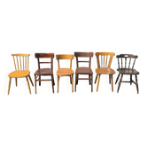 Lot de 6 chaises en bois bistrot bar vintage dépareillées