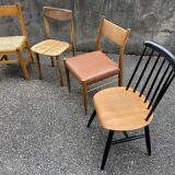 Series of 6 mismatched vintage chairs