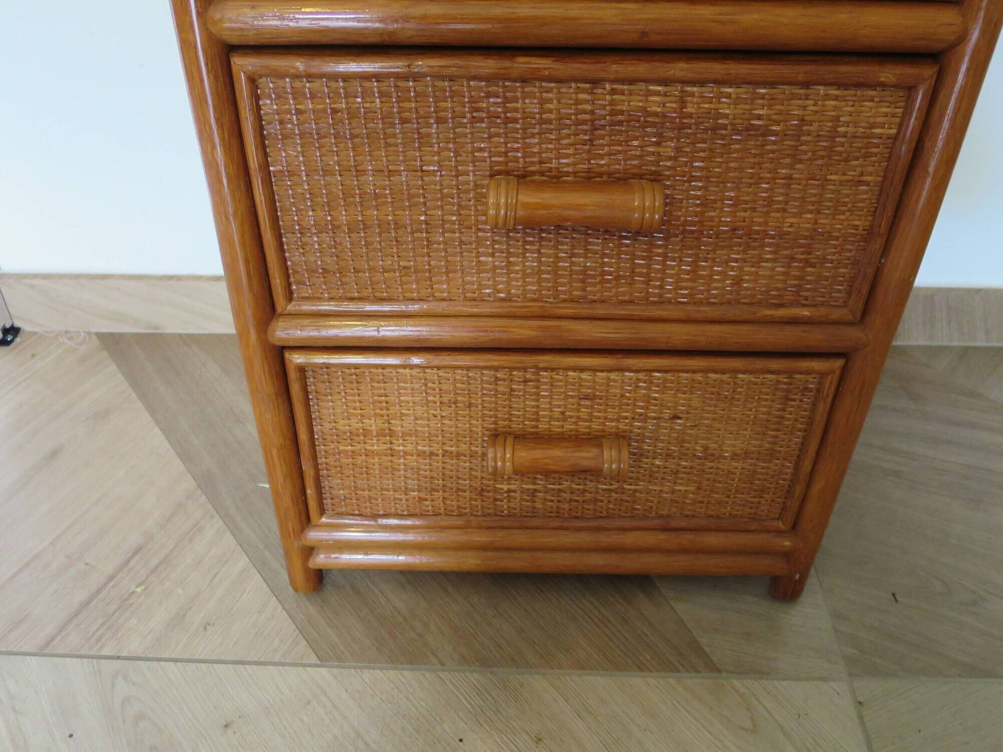 Vintage - sideboard - chest of drawers - woven rattan chest of drawers - wood - bamboo - 80s