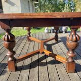 1910s Jacobean style solid oak extending drawer dining table