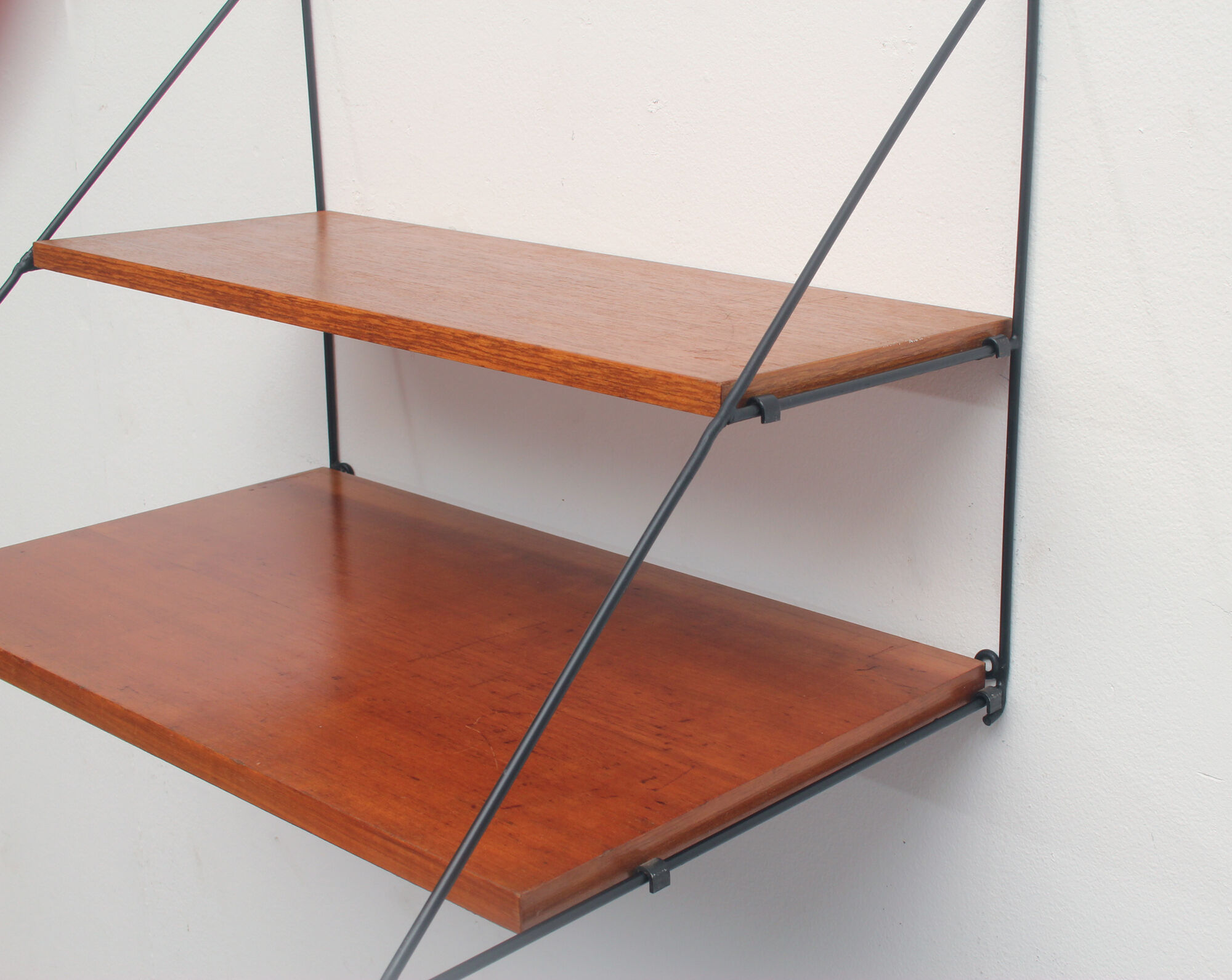 1960s triangle wall unit in teak and metal