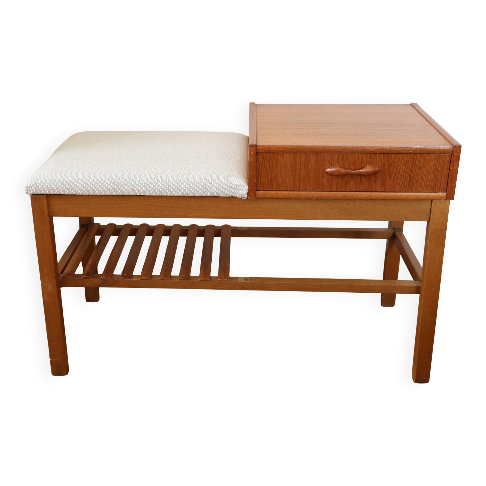 Entrance bench, Scandinavian modular telephone bench, teak, 1960