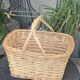 Rattan basket, woven wicker, with two vintage handles