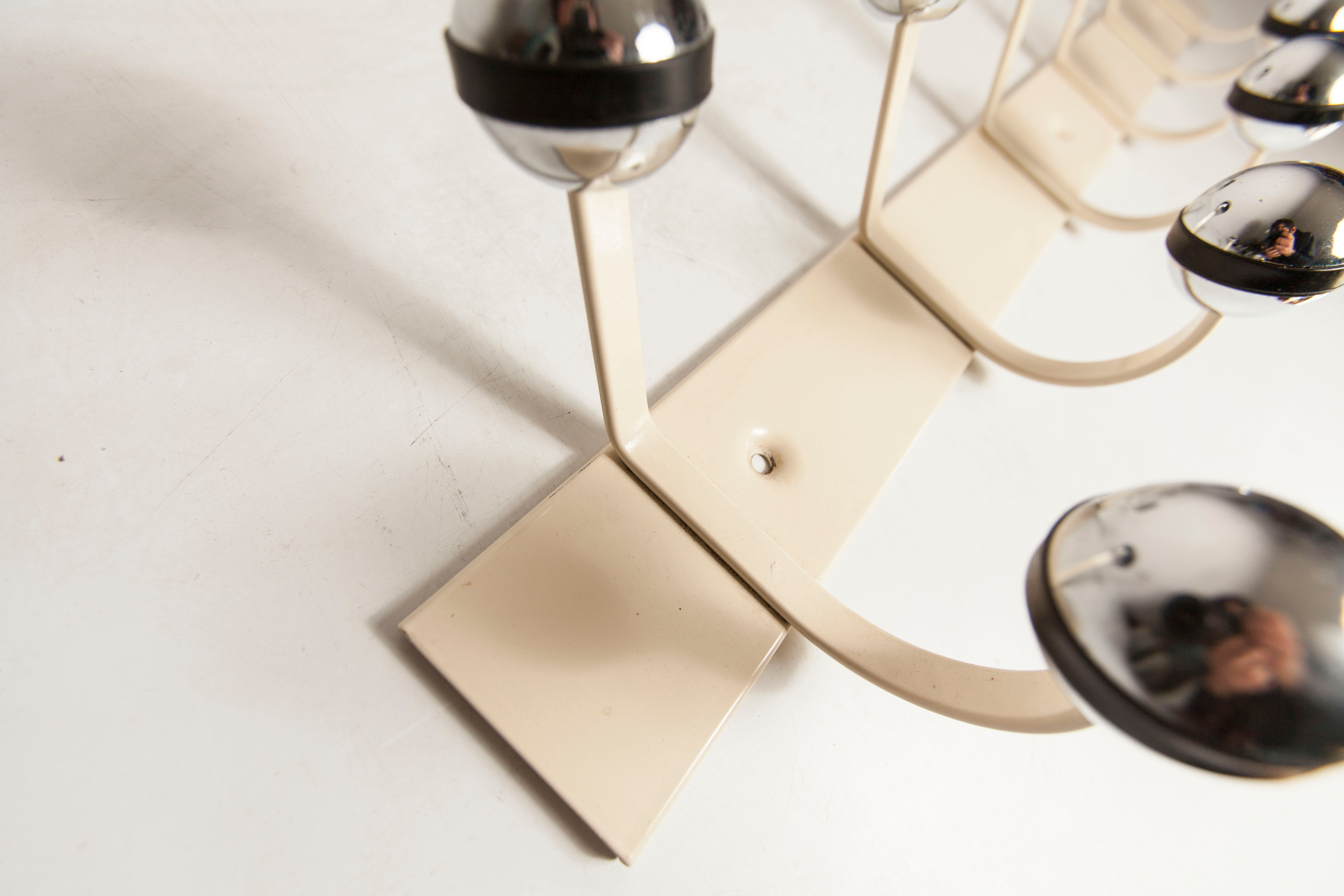 Wall coat rack 12 hooks balls 1970 beige and chrome