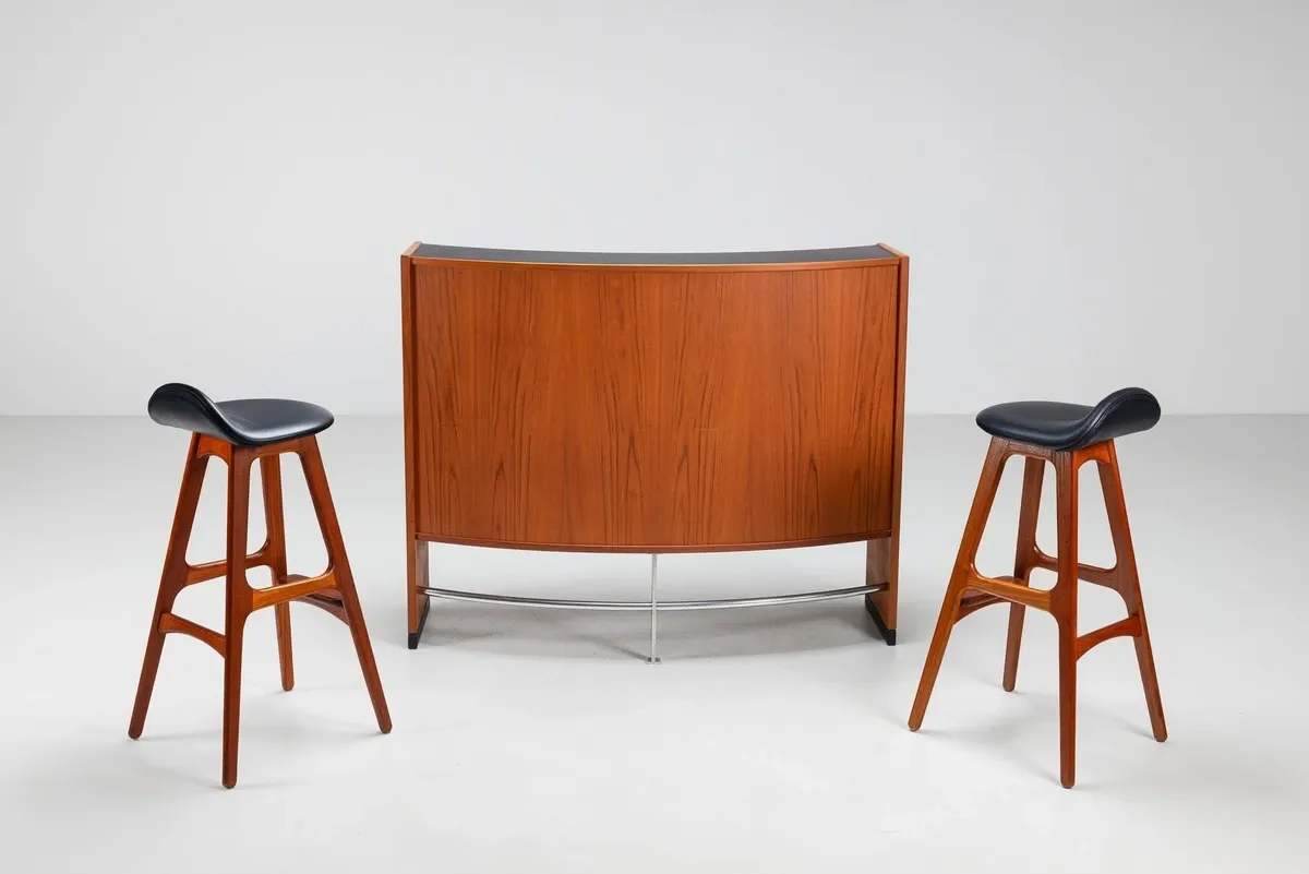 Erik Buch boomerang dry bar set in teak Dyrlund Denmark 1960