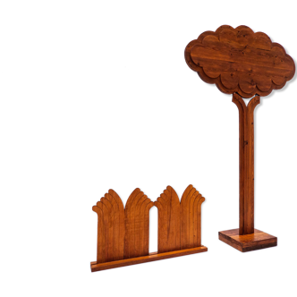 Mid-century wooden tree decorative sculpture signed by Giorgio Rastelli, Italy 1970s