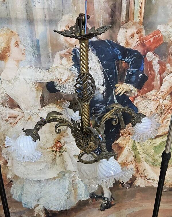 Important lustre en bronze doré à cinq lumières époque Napoléon III XIXe