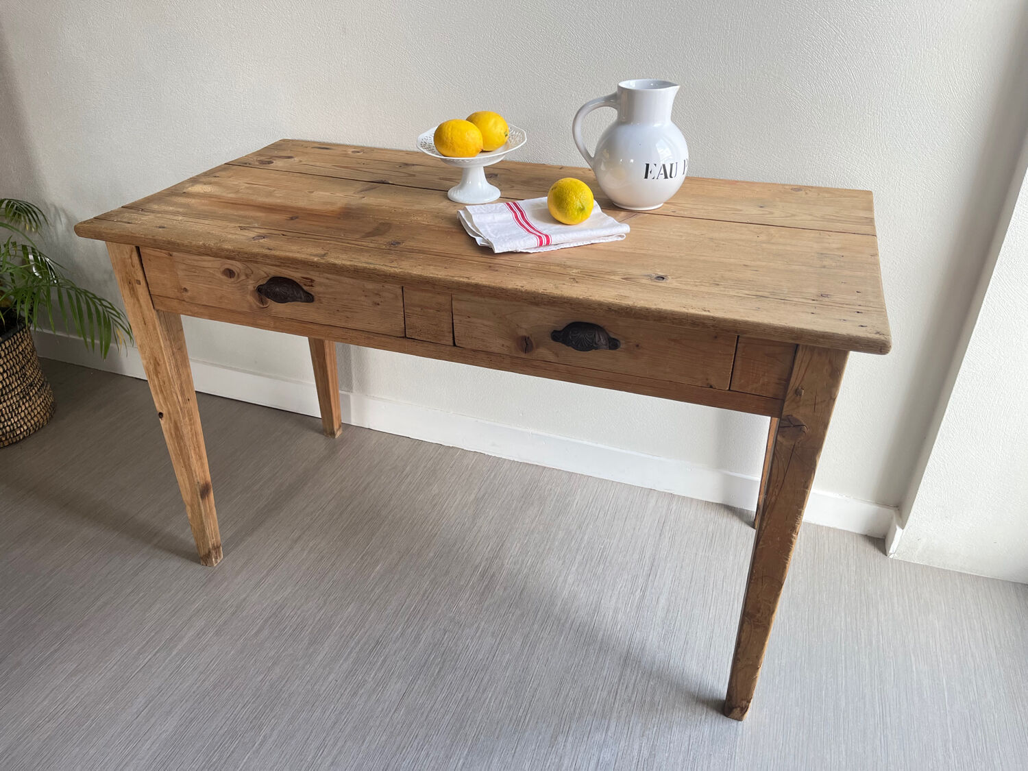 Patinated wooden farmhouse table