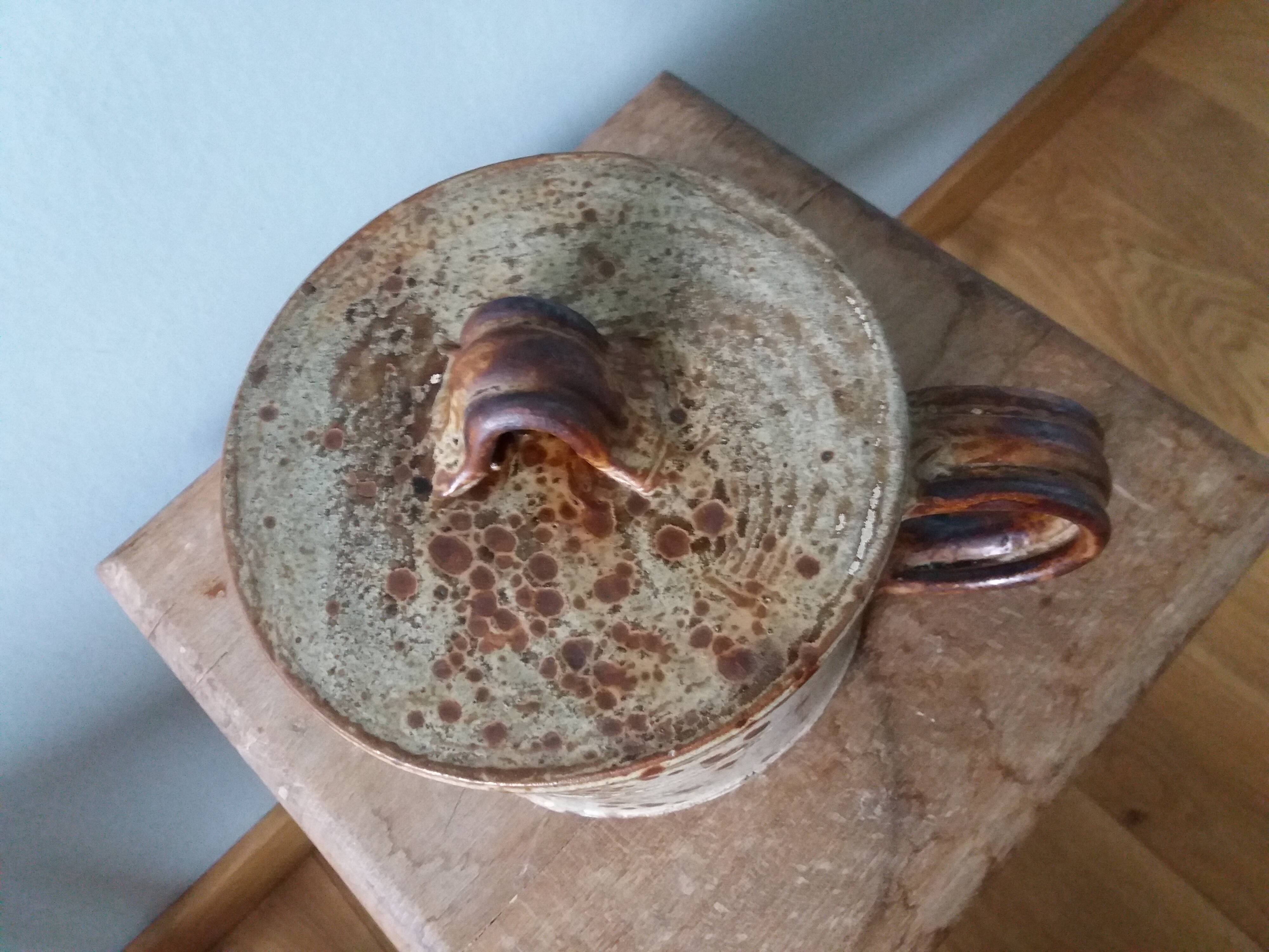 Puisaye stoneware teapot kettle pitcher signed Jean-Pierre Prud'homme