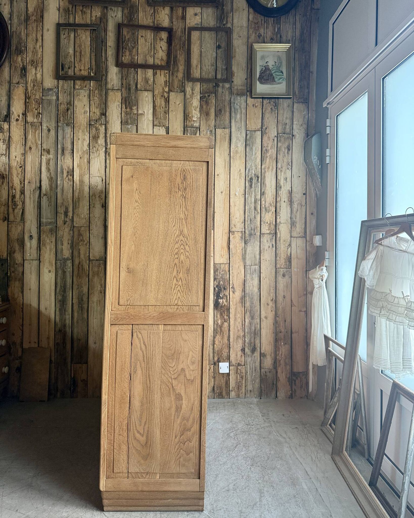 Large asymmetrical Art Deco wardrobe with three doors in oak (renovated)