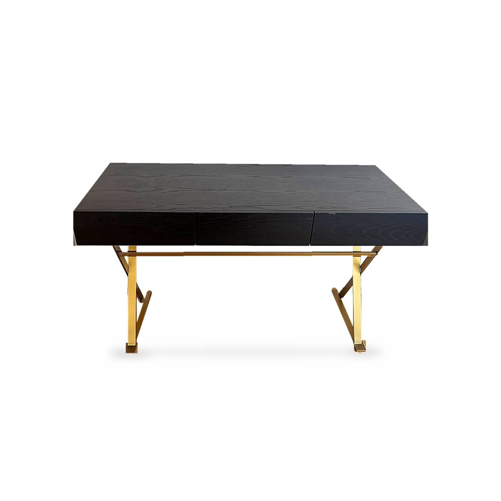 Console desk NV Gallery black wood and brass, 3 drawers.