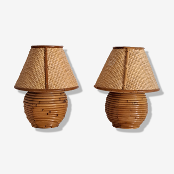 Pair of bamboo and wicker lamps