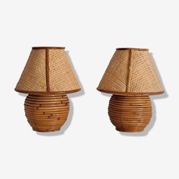 Paire de lampes en bambou et osier