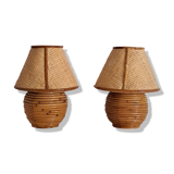 Paire de lampes en bambou et osier
