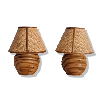 Paire de lampes en bambou et osier