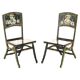 Pair of military folding chairs with Indian decoration.