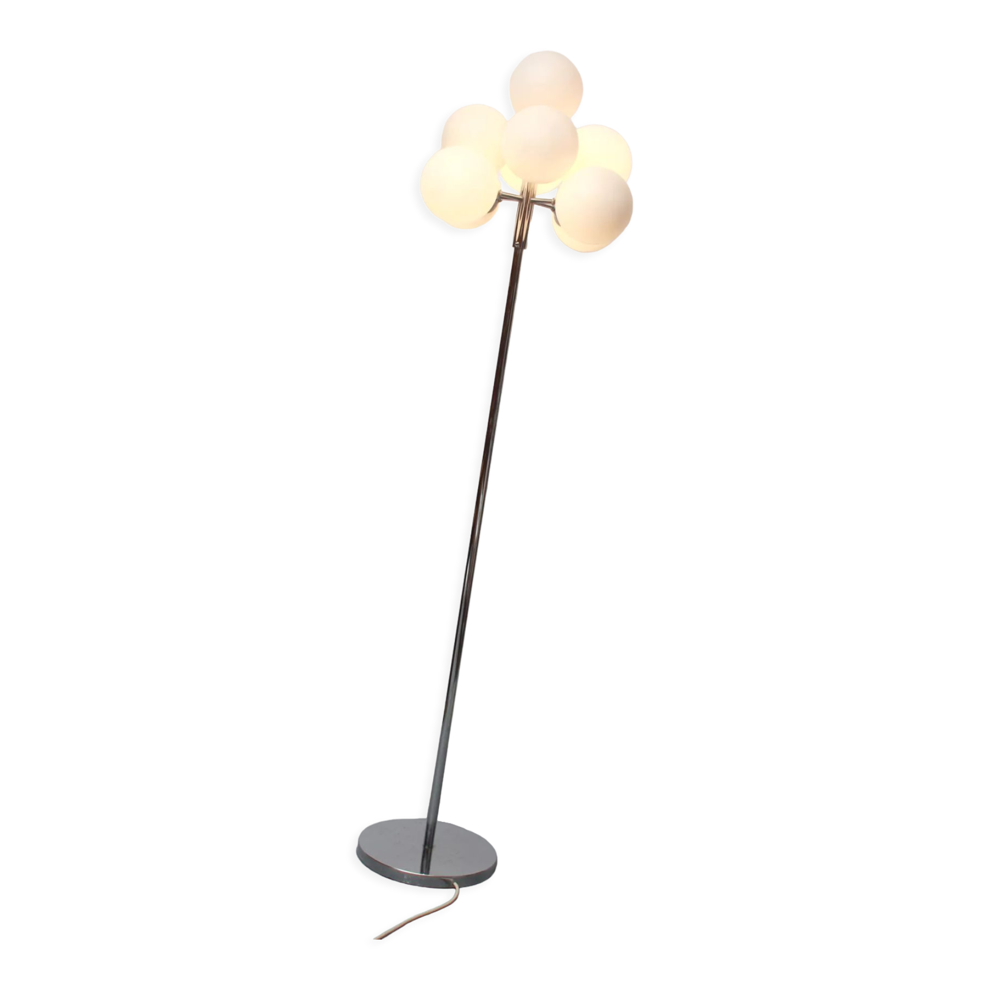 1970s floor lamp in chromed metal and opaline
