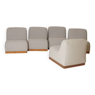 Set of Five Modular reupholstered sofa, 1970