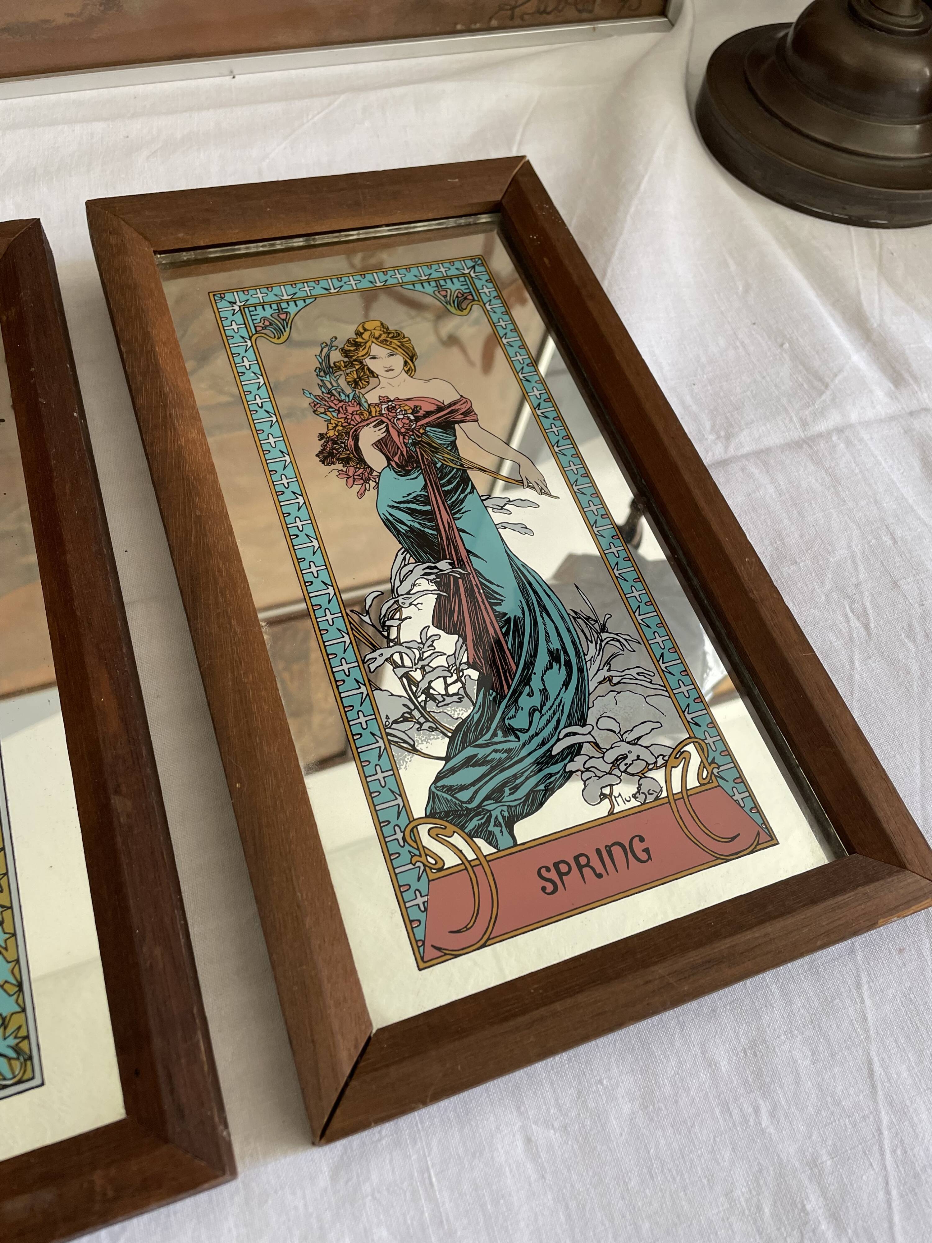 Set of 3 mirrors screen-printed Mucha, the 4 seasons -lack summer-