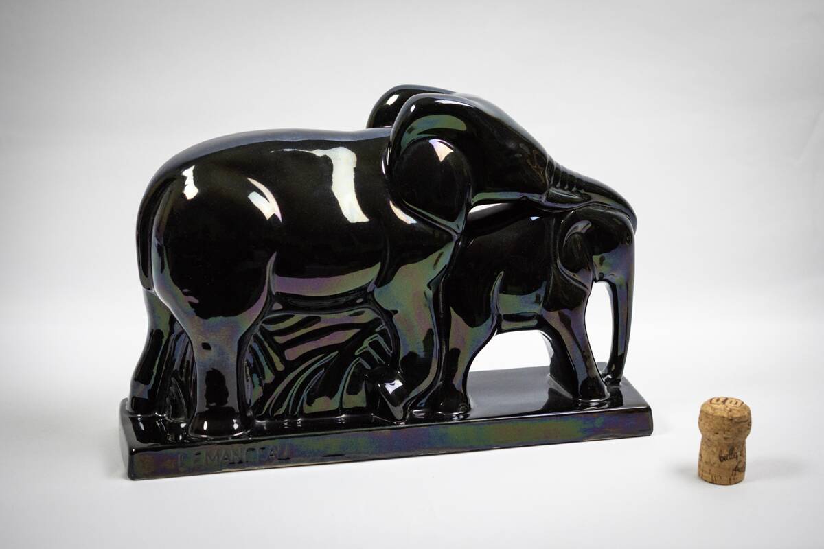 Charles lemanceau, saint-clément earthenware factory - elephant and baby elephant