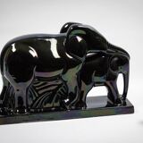 Charles lemanceau, saint-clément earthenware factory - elephant and baby elephant