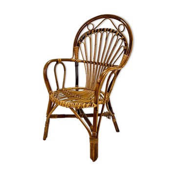 Chaise latérale en rotin du milieu du siècle, années 1960