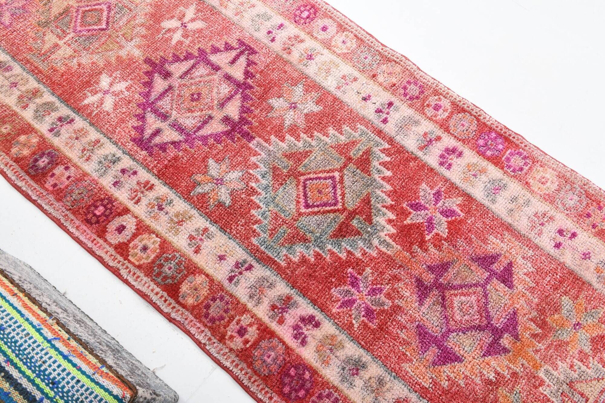 3x12 Vintage Pink & Red Turkish Runner Rug, Super Soft Rug, 86x378Cm