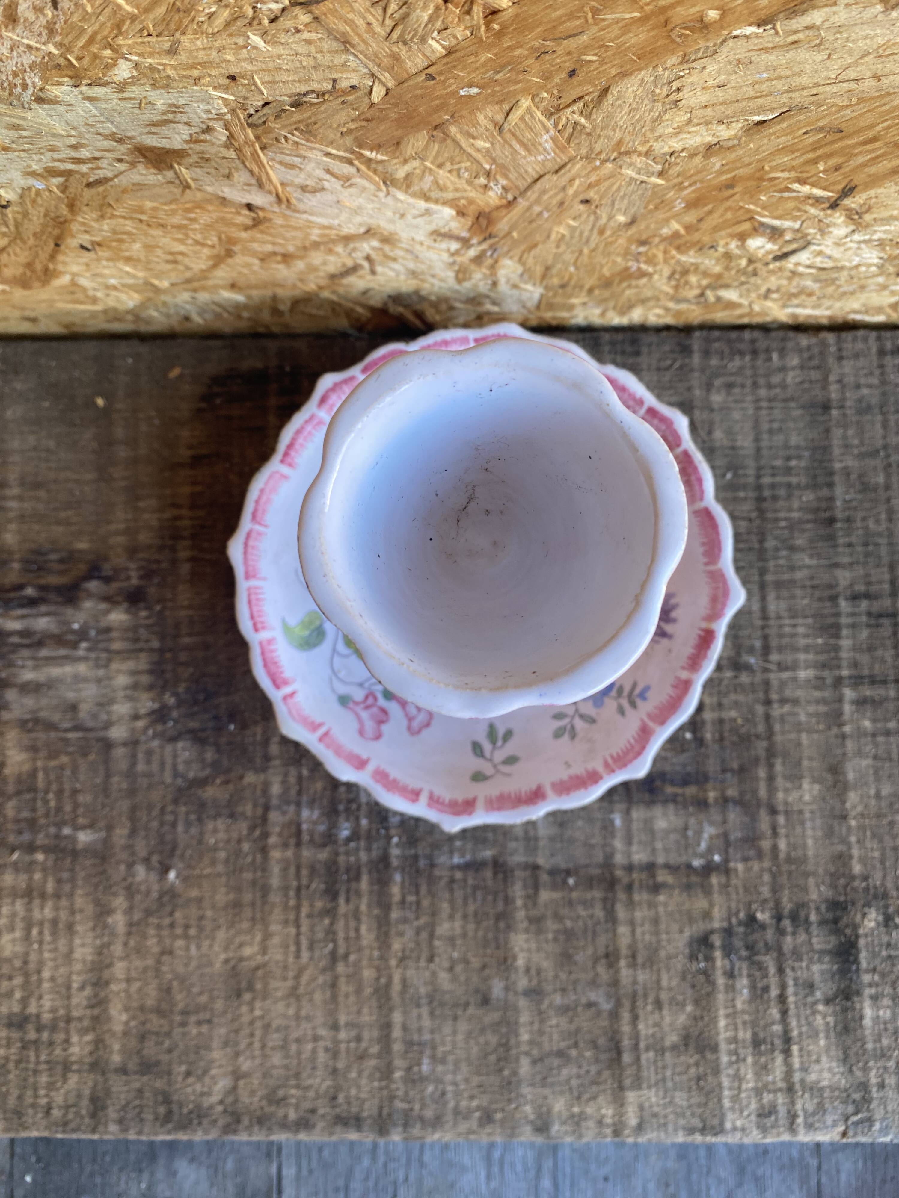 Vintage Ceramic Egg Cup on Stand with Pink Flower Decoration #D984