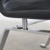 Unique black leather & steel modernist lounge chair, 1960s