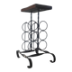 Side table, brutalist bottle holder in wrought iron and solid wood.