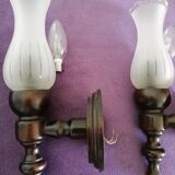 Set of wooden and frosted glass wall lights