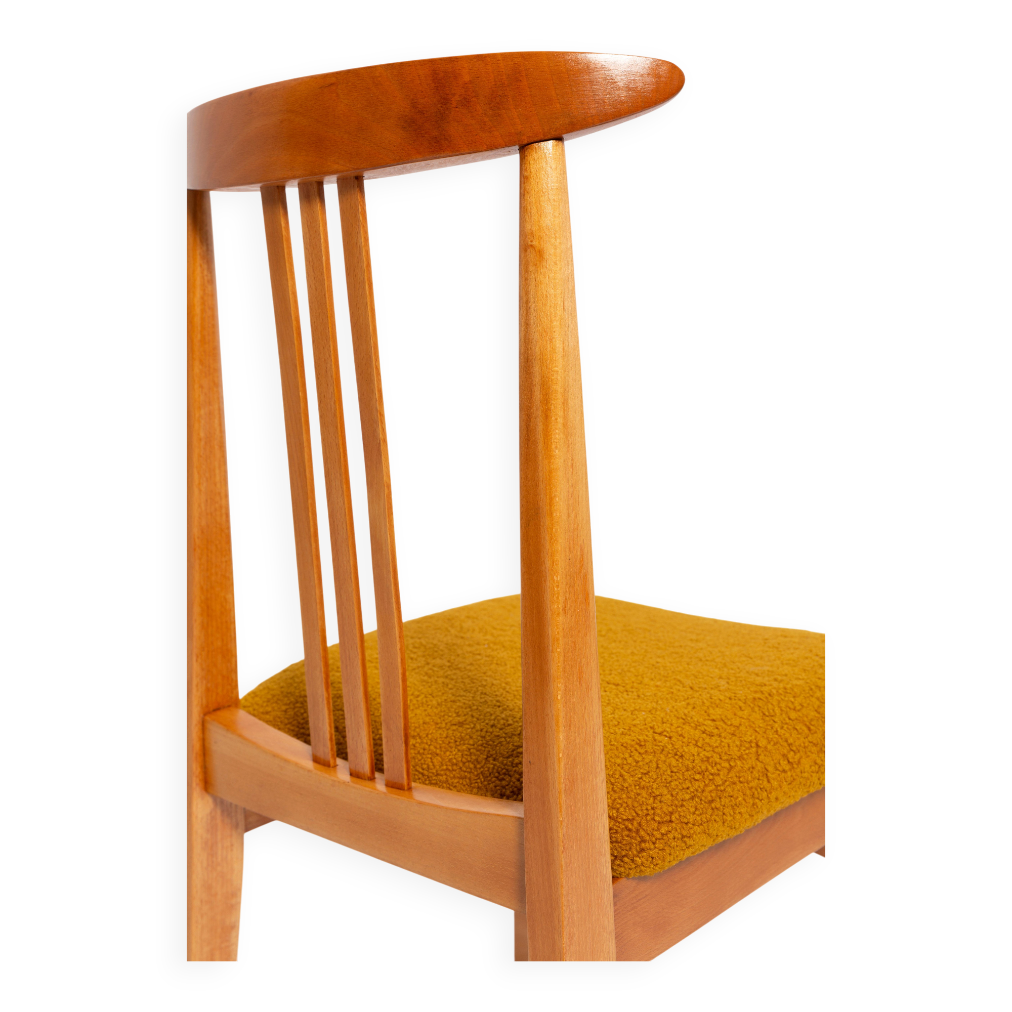 Ochre boucle beech chair from the mid-century, light wood, M. Zielinski, Europe 1960s