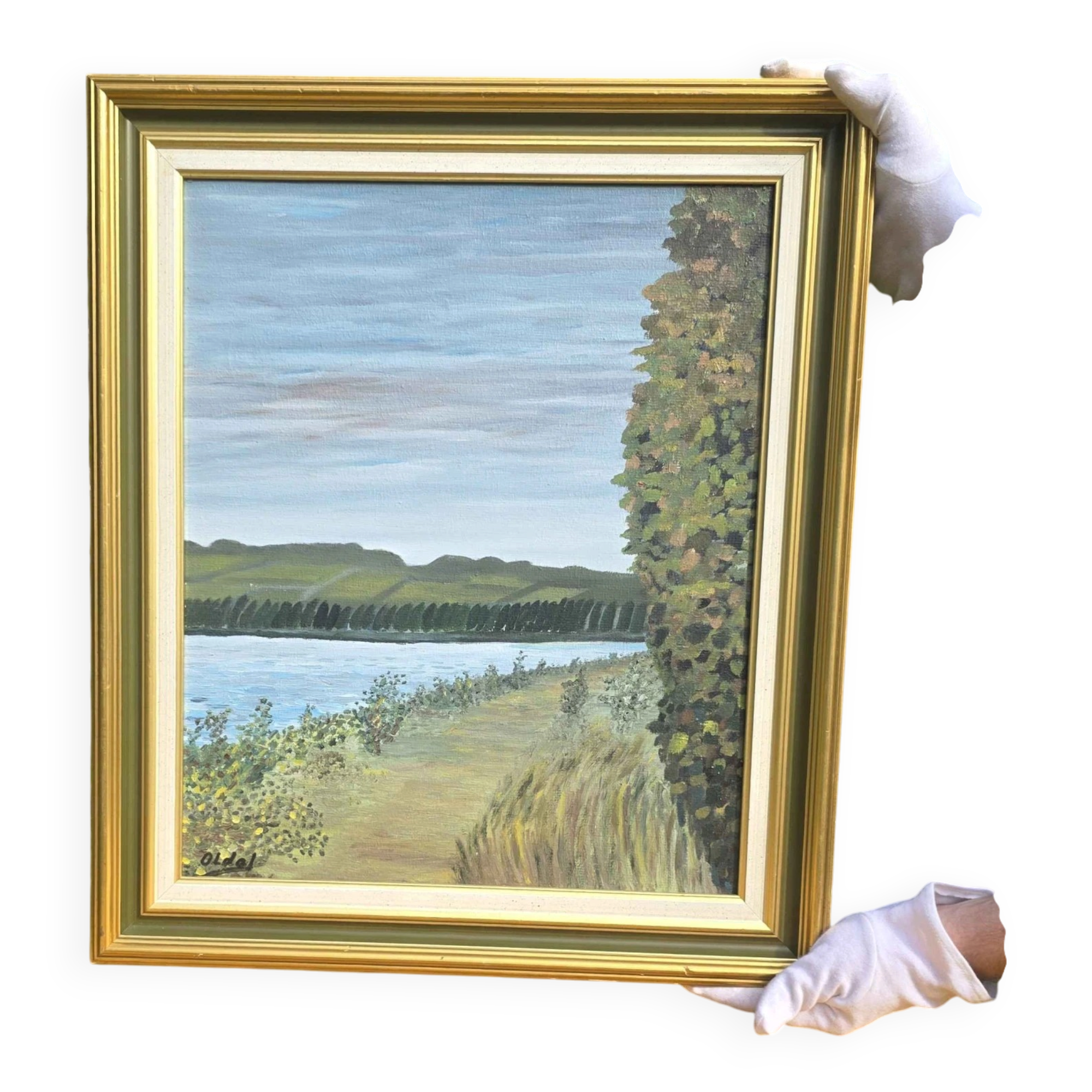French Seine River Landscape Oil Painting