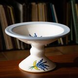 Old Provençal artisanal compotier, hand painted lavender pattern