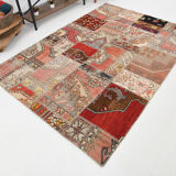 5x8 Neutral Red Beige Oushak Patchwork Rug 245x168Cm