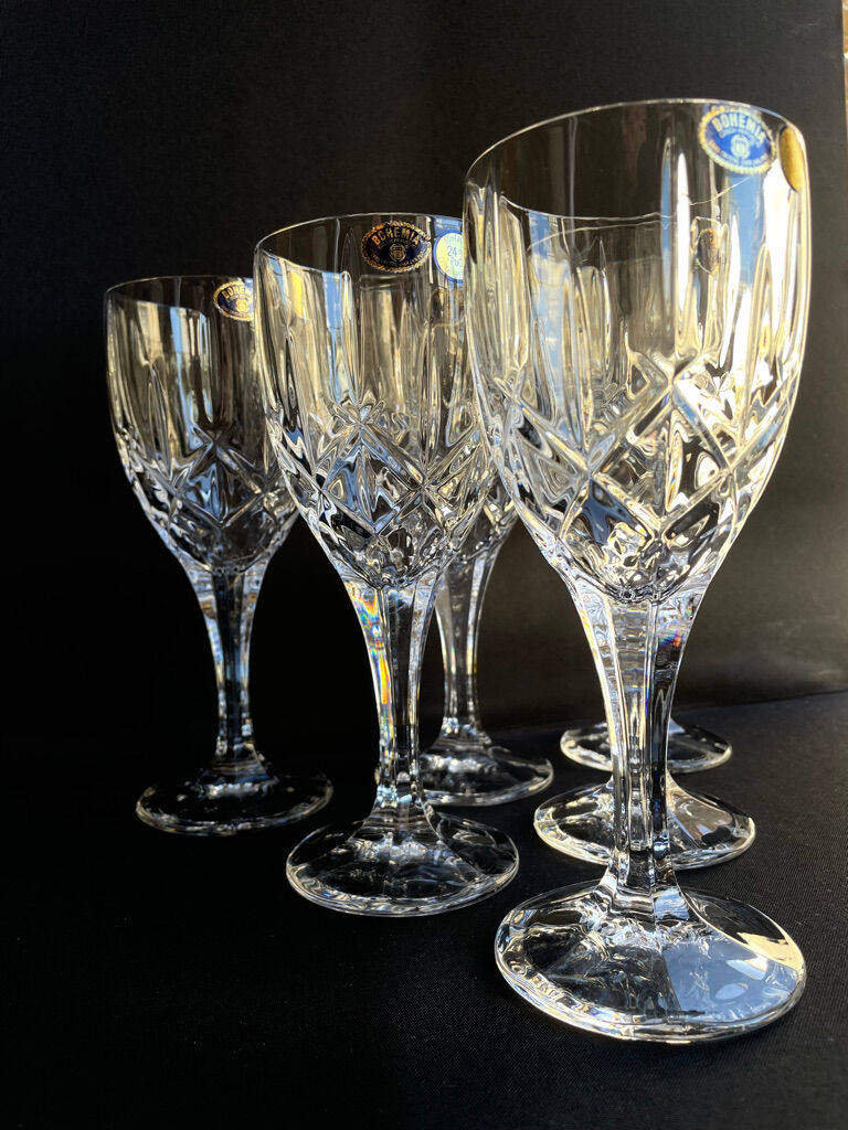 Bohemia - glasses on foot (6) - Modern mid-century - Lead crystal 24% Pbo