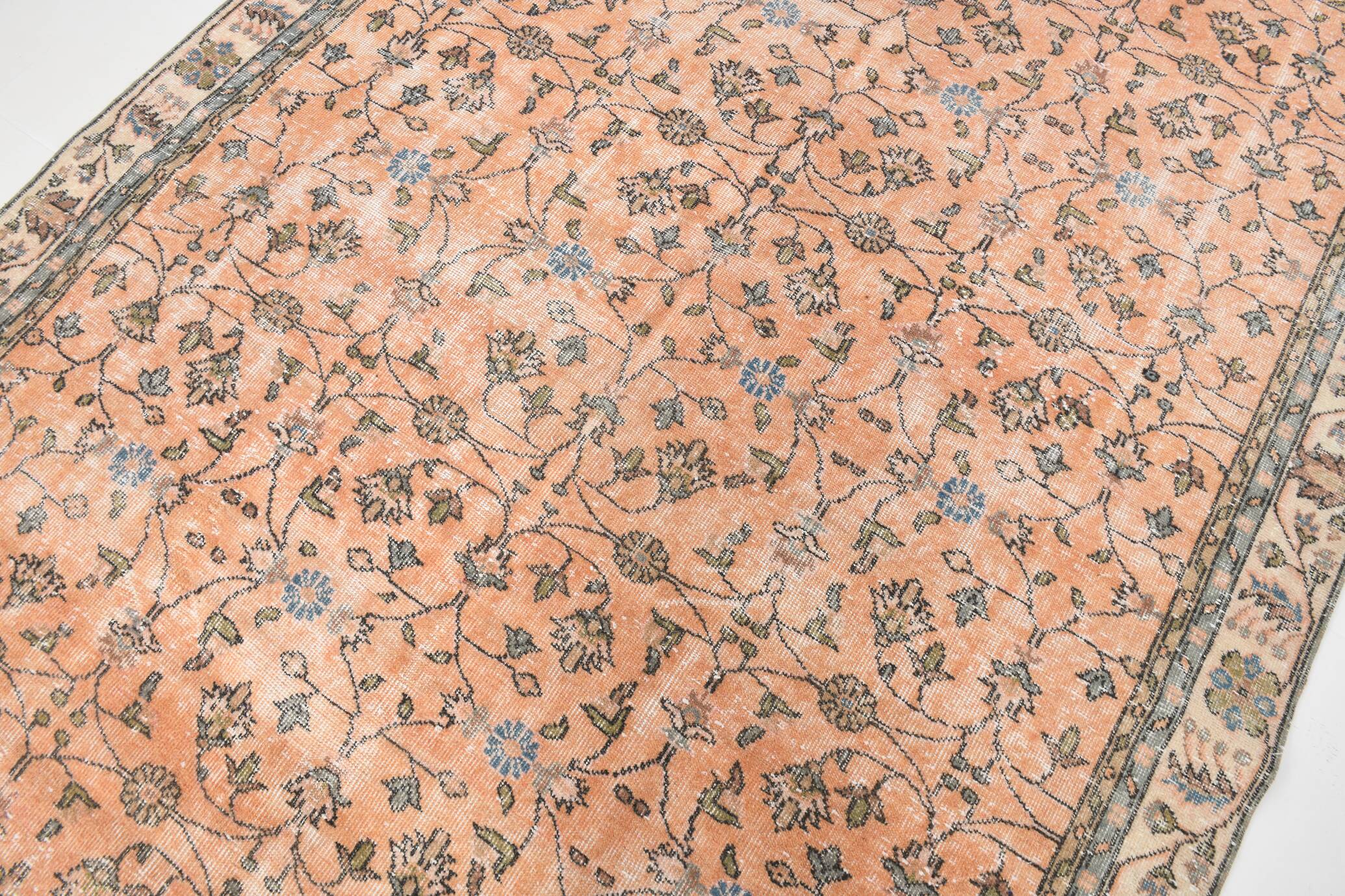 7x10 Soft Pastel Orange Handmade Floral Turkish Vintage Rug