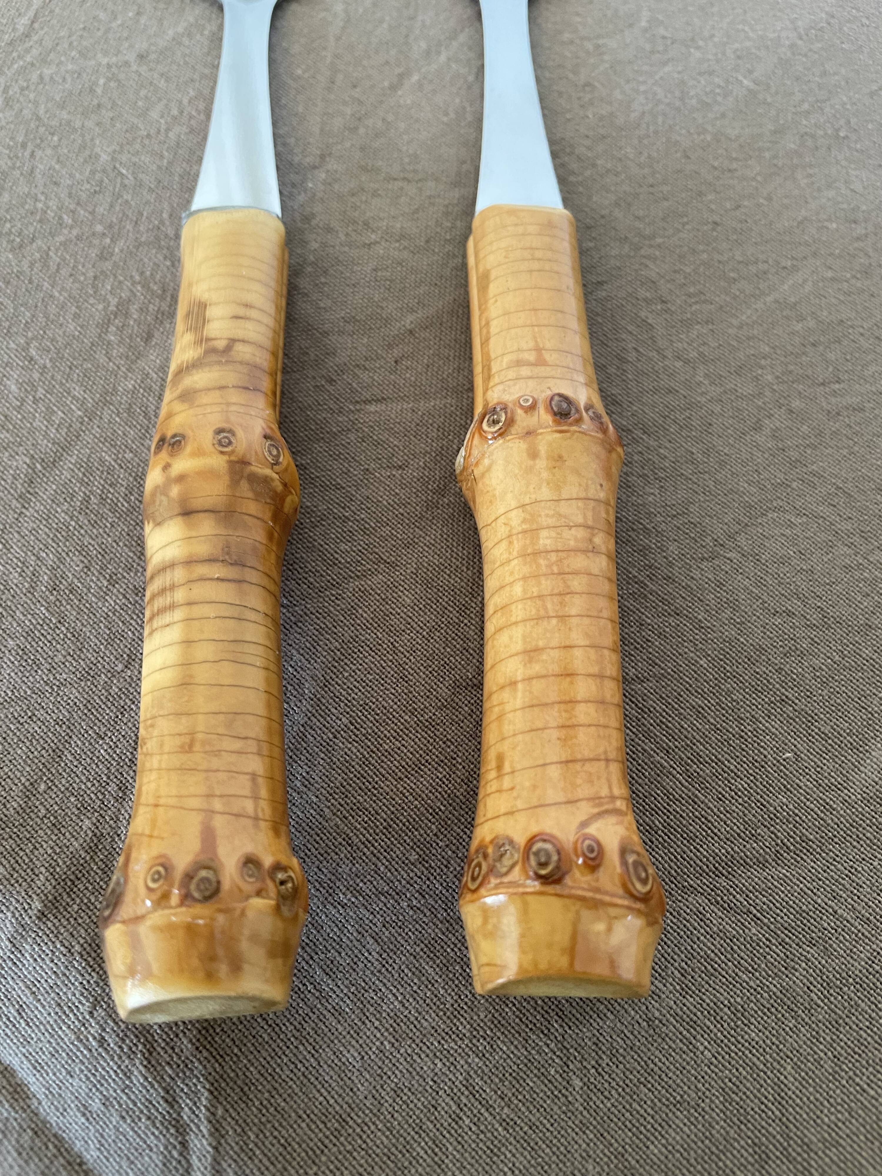 Salad servers with bamboo handles