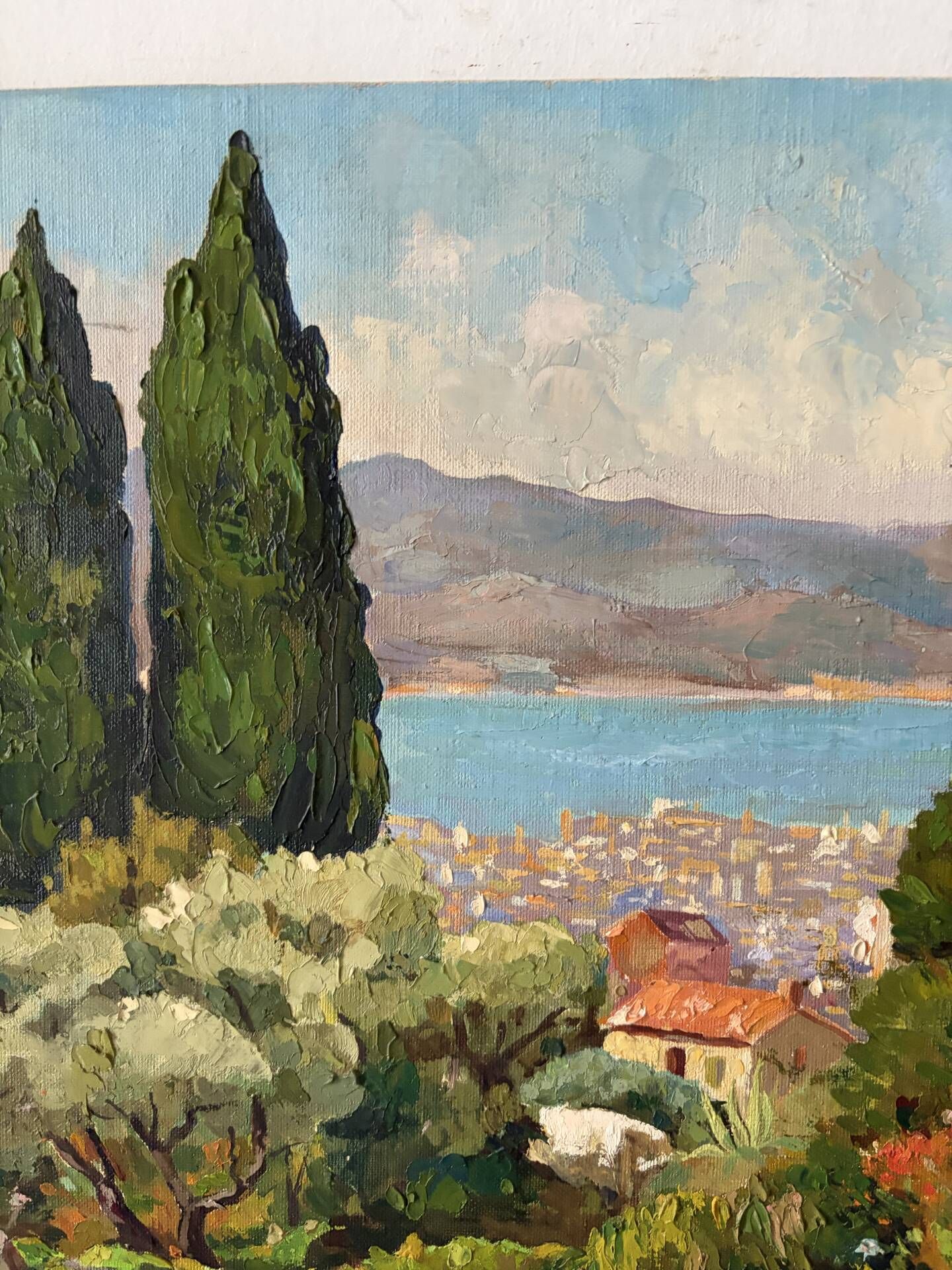Mediterranean coastal scene, oil on canvas signed