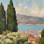 Scène côtière méditerranéen, huile sur toile signée