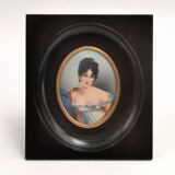 Ancien tableau portrait Miniature Mme Récamier
