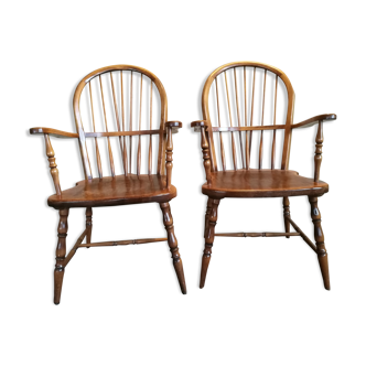 Pair of English wood armchairs