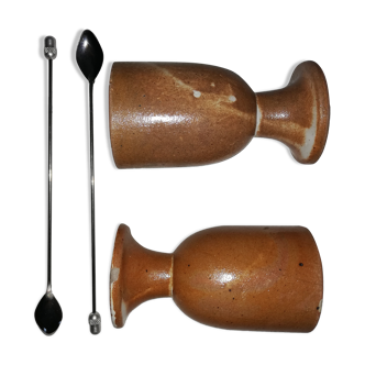 Duo mazagran in stoneware with spoons