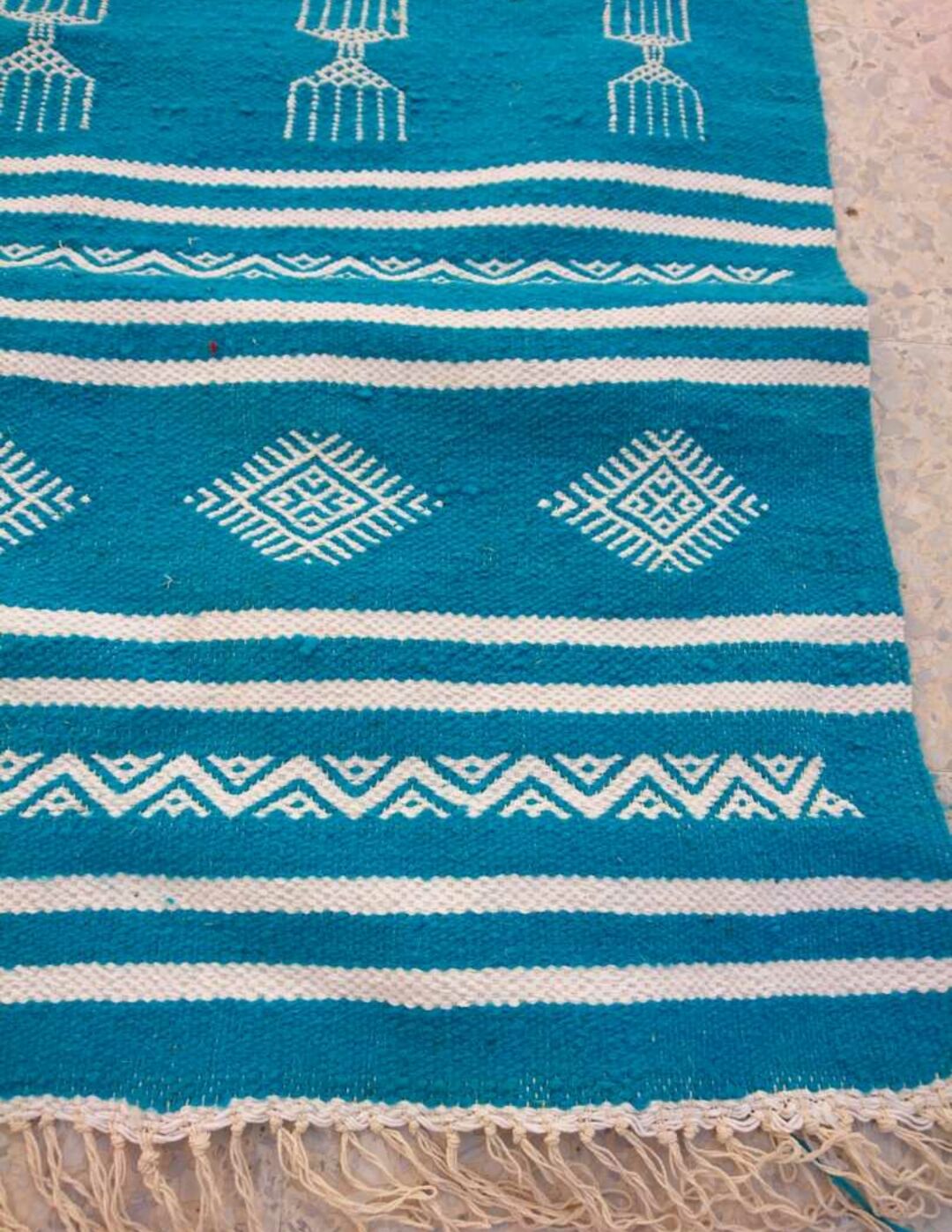 Blue and white carpet handmade 115x185cm