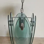 Nilo Veca for Fontana Arte: Vintage design pendant light in smoked green glass.