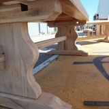 Solid oak monastery table with two extensions
